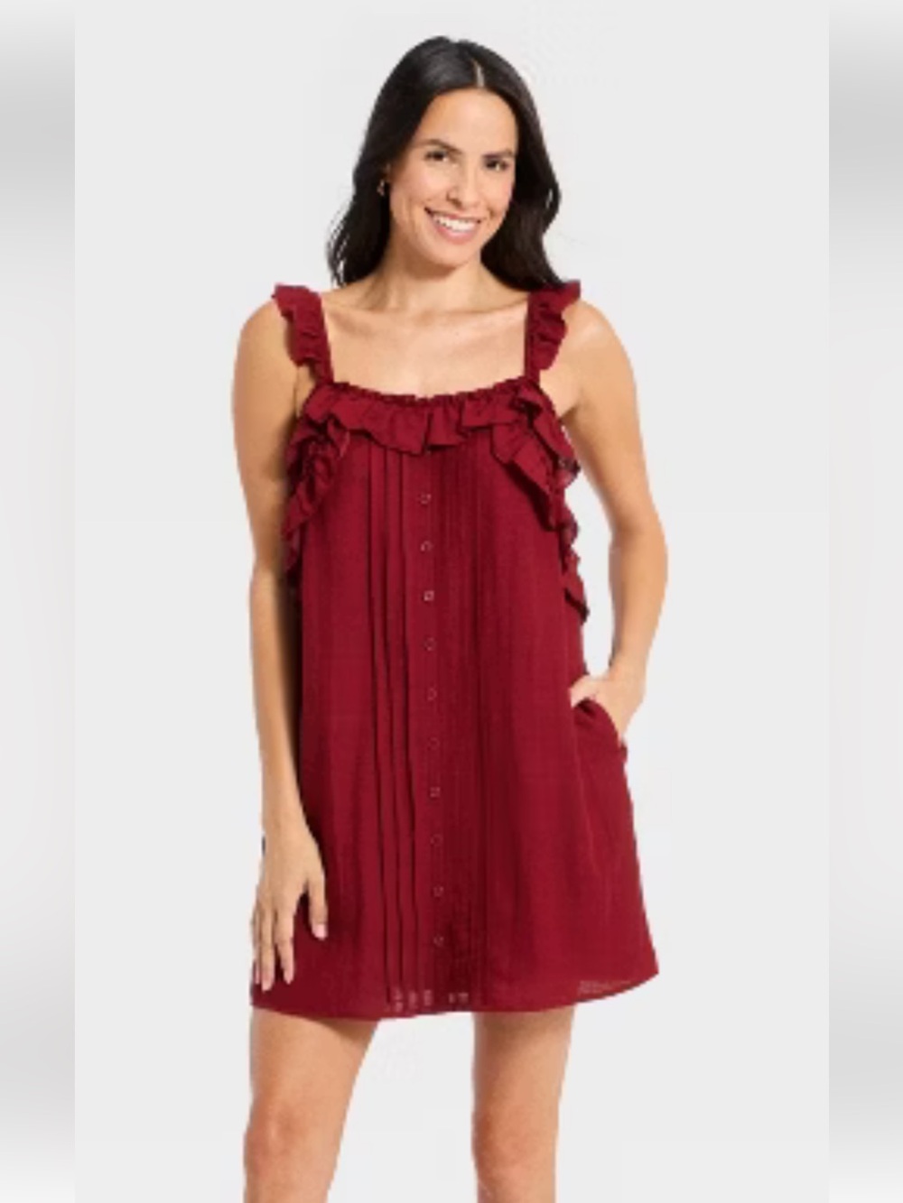 Universal Thread Maroon Ruffle Sleeveless Dress Size XL